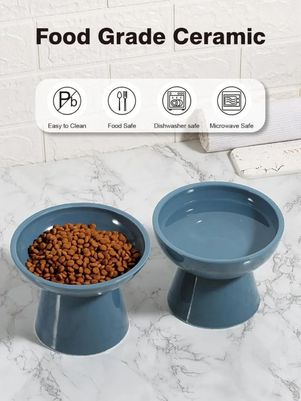Elevated Ceramic Cat & Dog Bowls Set - Extra Wide, Anti-Vomit, Whisker-Free
